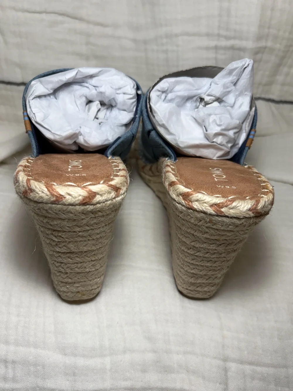 TOMS Monica Mule Wedge Sandals Blue Denim Canvas size 9.5 NWT